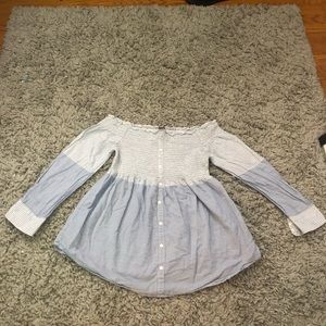 Long sleeve off the shoulder striped top🤍